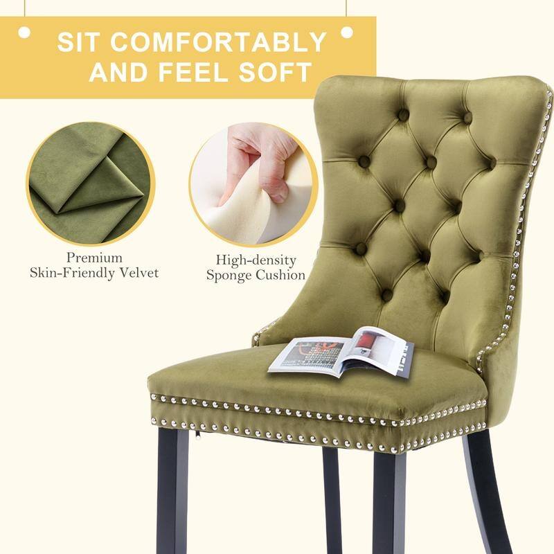 Modern Tufted Velvet Upholstered Nailhead Dining Chair Set of 6