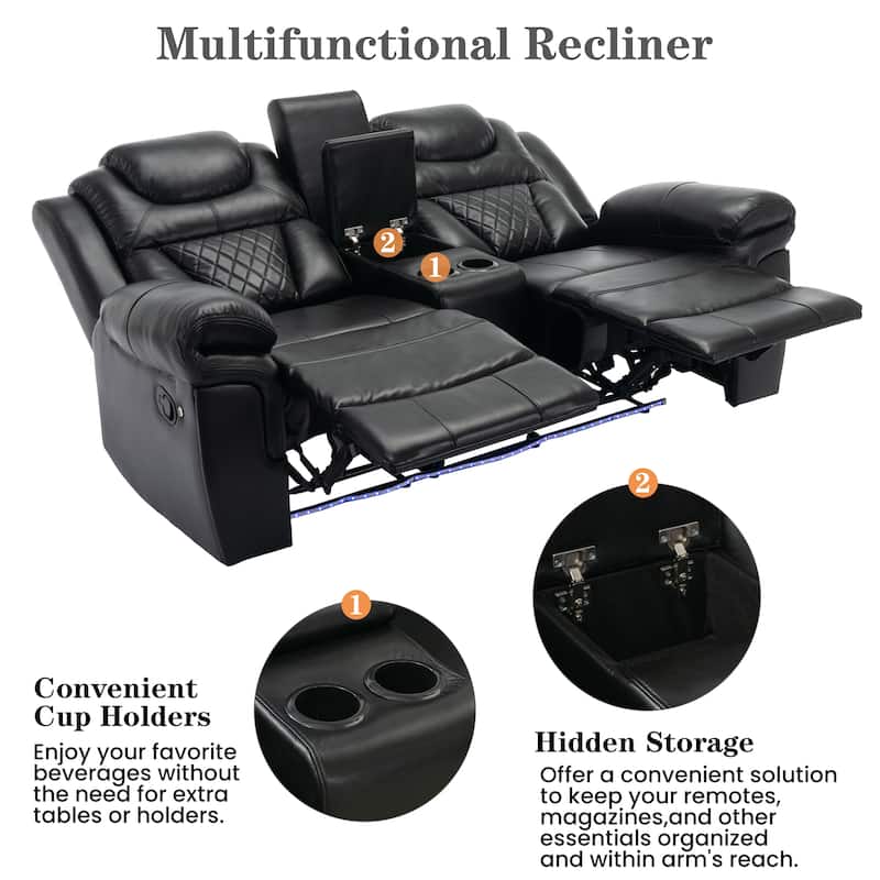 Home Theater Seating Manual Recliner Loveseat with Hide-Away Storage