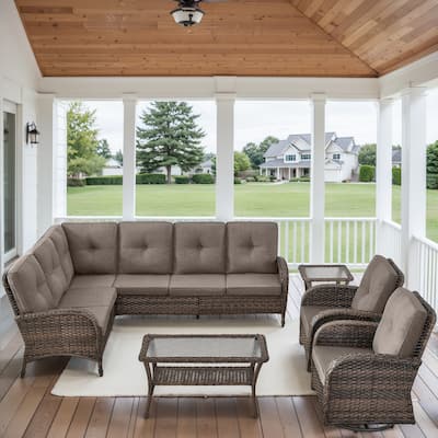 Outdoor Sectional Sofa with Swivel Chair Table Set