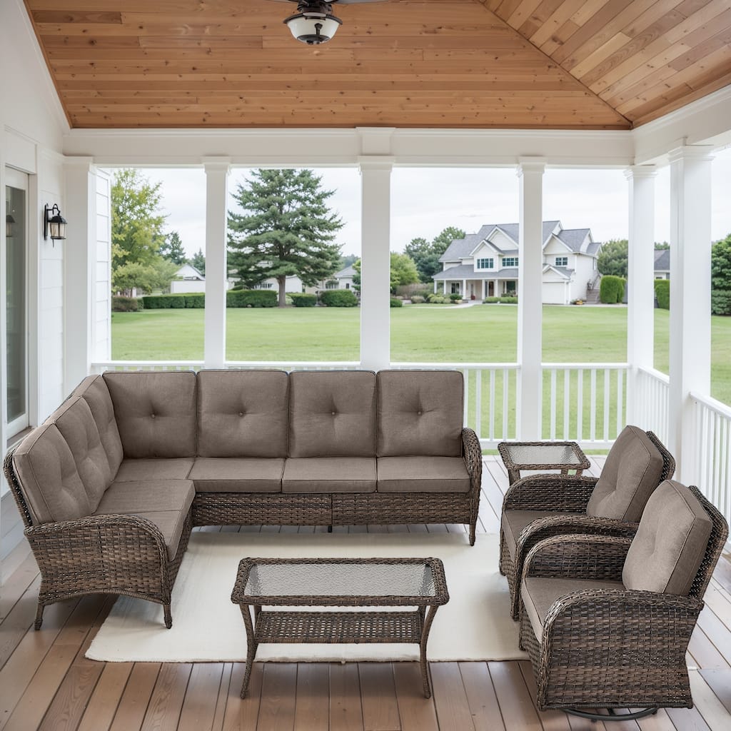 Outdoor Sectional Sofa with Swivel Chair Table Set