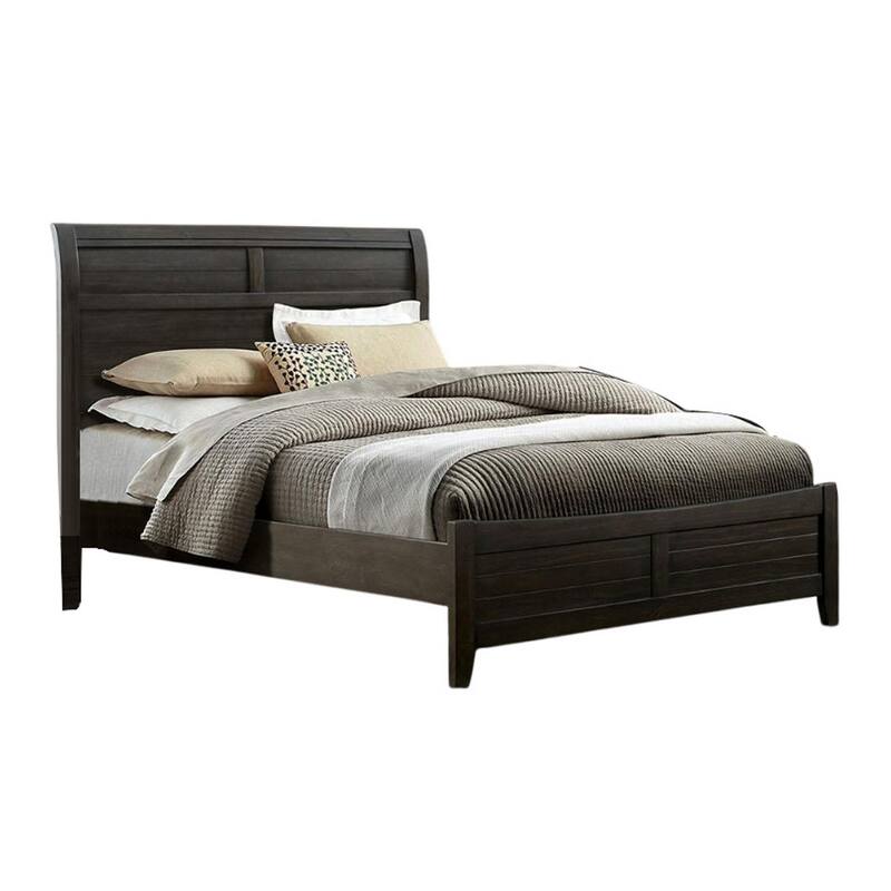 Lyna King Size Bed, Curved Headboard, Rich Walnut Brown Solid Wood
