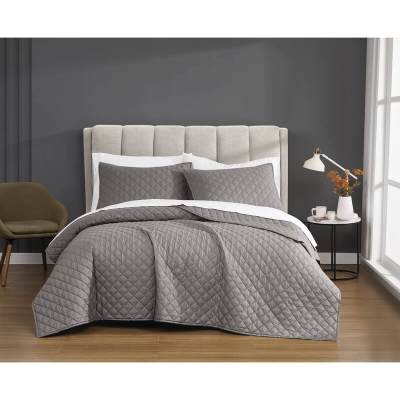 Cannon Solid Percale Quilt Set - Grey - Twin XL - 2 Piece
