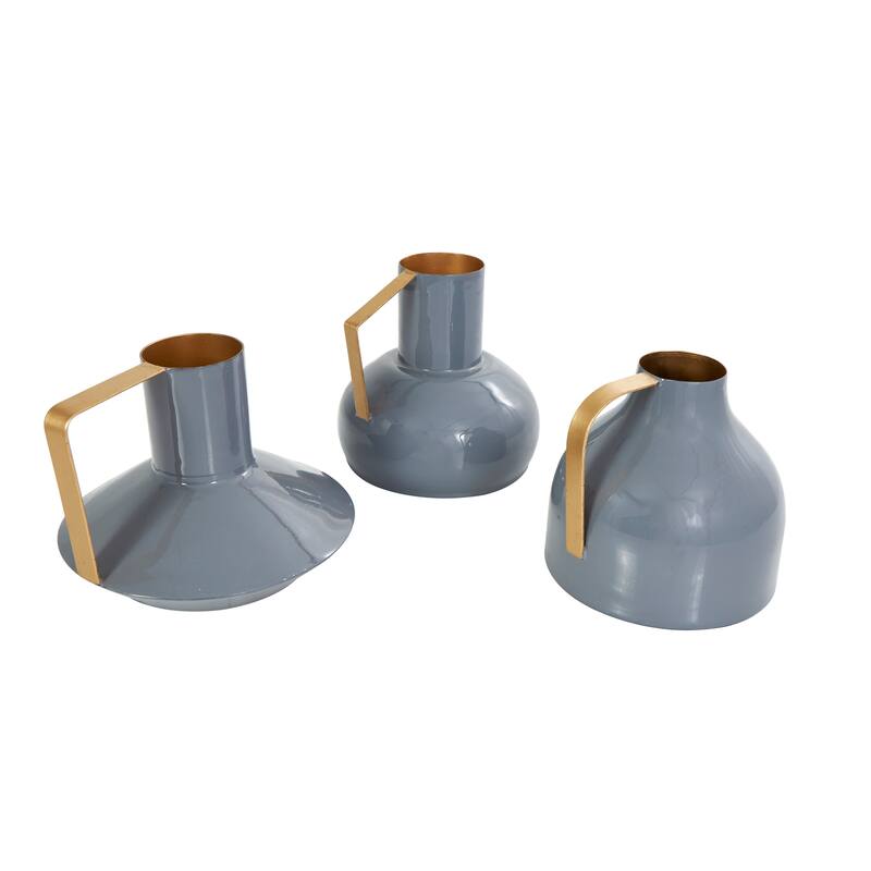 CosmoLiving by Cosmopolitan Metal Enameled Abstract Vase with Varying Shapes and Geometric Gold Handles (Set of 3)