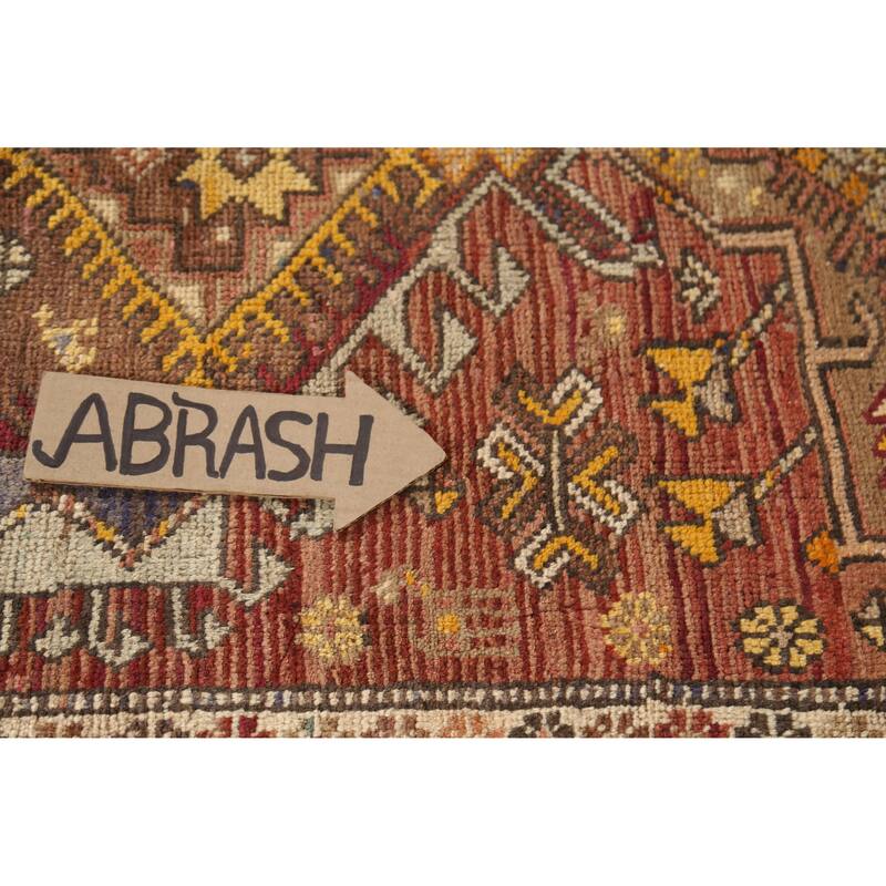 Hand Knotted Oriental 100% Wool Carpet Traditional Geometric Oranges & Rust Heriz Runner Rug - 12' 11'' X 3' 9''