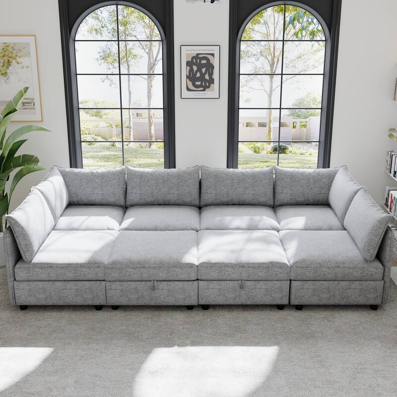 8-Seat Convertible Sectional Sofa Set with Storage Chaise