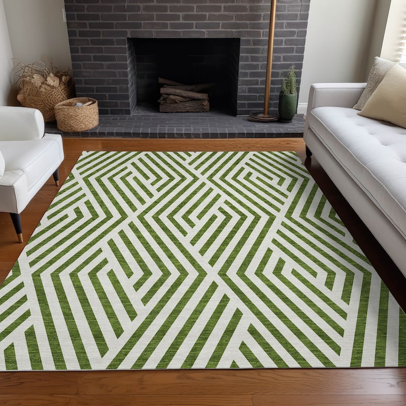 Machine Washable Indoor/ Outdoor Modern Diamonds Chantille Rug