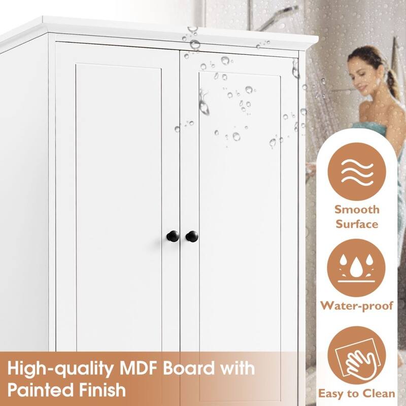 Storage Cabinet with 2 Doors and 4 Drawers for Bathroom Adjustable Shelf, MDF Board with Painted Finish