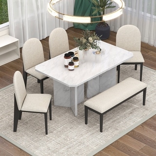 6-Piece Dining Set with 4 Upholstered Dining Chairs & 1 Bench - Bed ...