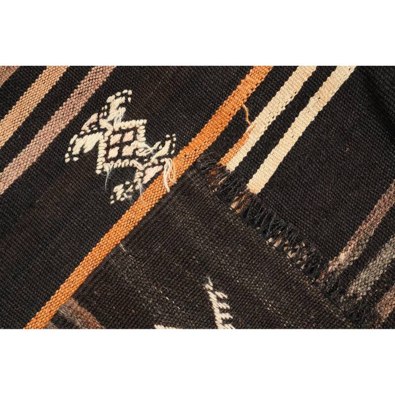 Hand Woven Oriental 100% Wool Carpet Southwestern Tribal Brown Kilim Area Rug - 9' 6'' X 6' 11''