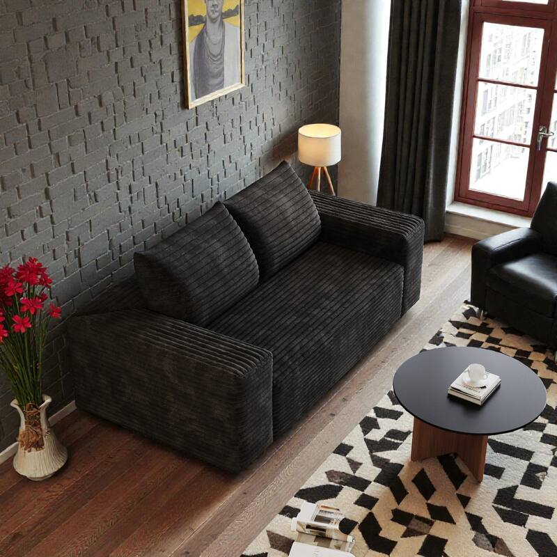 63" Corduroy 2-Seater Sofa, Deep Seat Comfy Loveseat Couch, No-Assembly Soft Fabric Sofa for Living Room & Apartments