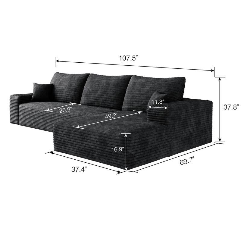 Sofa 107-in Casual Black 3 -seater Right Reclining Sectional - 8' x 10'