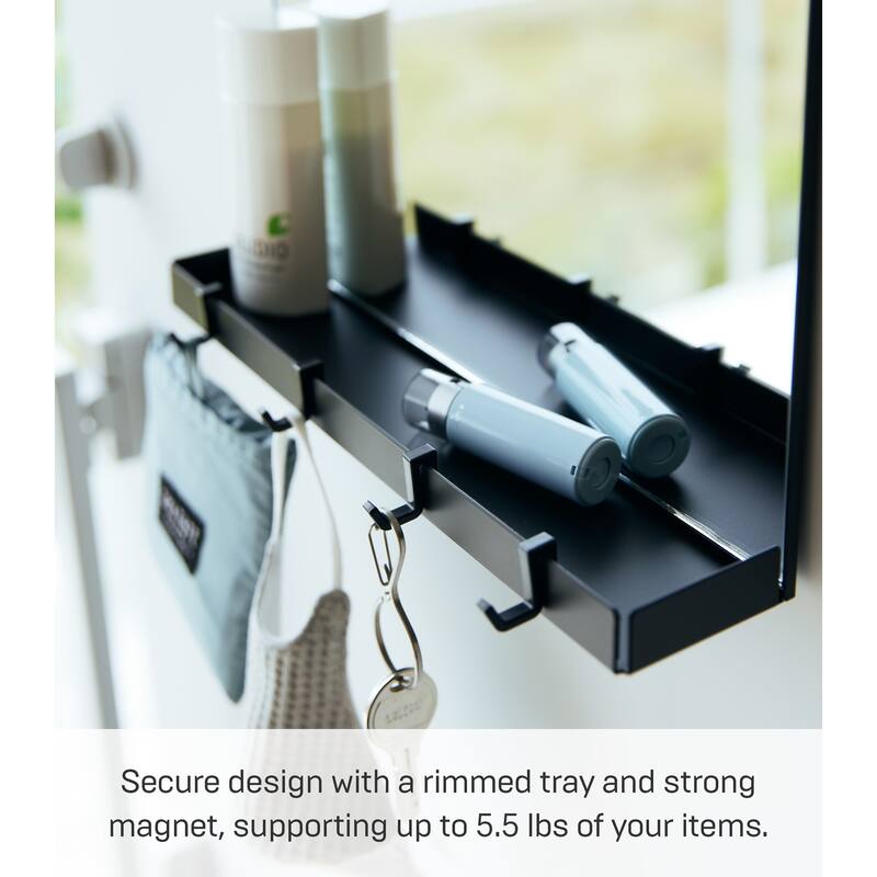 Yamazaki Home Magnetic Mirror with Storage Rack, Glass, Holds 5.5 lbs - L 2.64 x W 11.81 x H 10.24 inches
