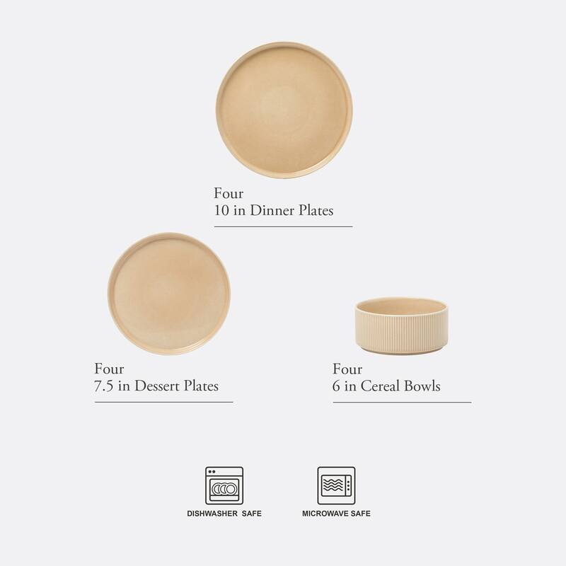 Gibson Elite Solana Coast 12 Piece Stoneware Reactive Glaze (Service for 4) Plates and Bowls Modern Shape Dinnerware Set