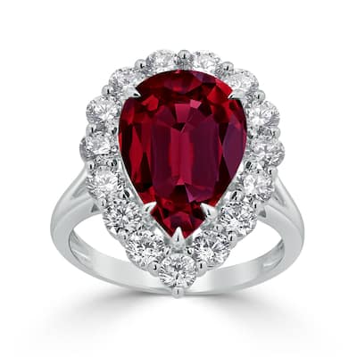Auriya 2 1/5ct Pear-cut Red Ruby Halo Diamond Engagement Ring 1 3/4cttw 18K Gold