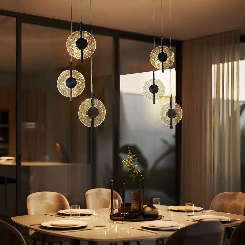 Modern LED 3-Light Black Chandelier Cluster Textured Glass Pendant for Kitchen Island - Gold