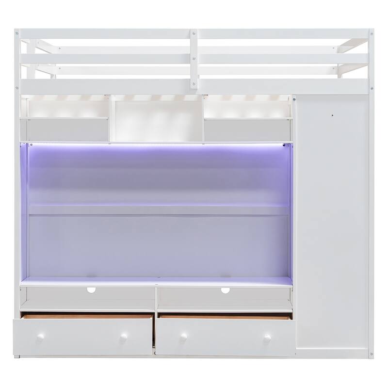 Full Loft Bed with Storage Drawers Shelves and Adjustable LED Lighting