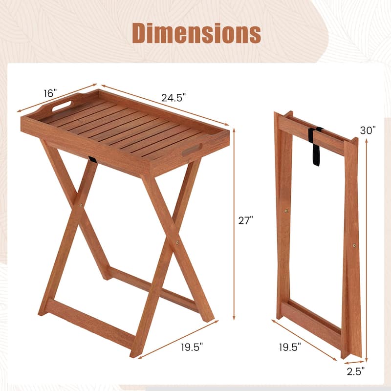 Gymax Solid Wood Tray Table Set of 2 w/Removable Top Rectangular TV