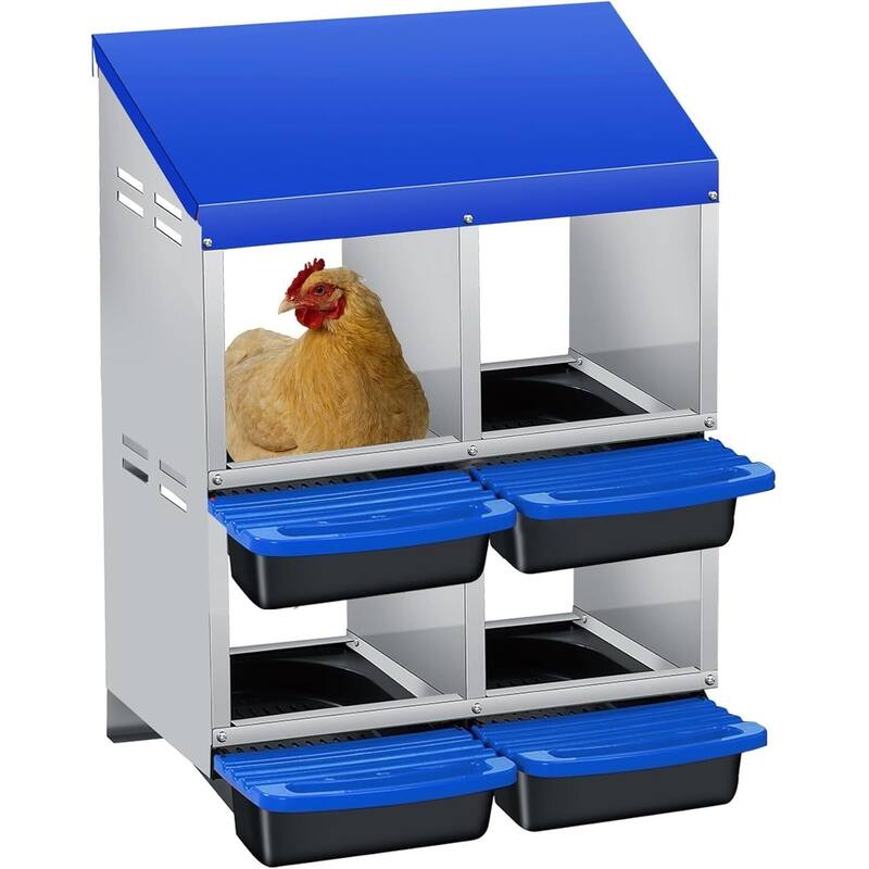 2 Tier 4 Holes Egg-Laying Boxes Nesting Boxes for Chickens Coops - Blue