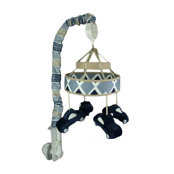 Shop Blue And Beige Plush Cars Fabric Covered Musical Crib Mobile