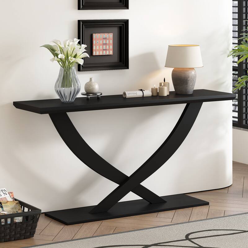 57" Modern Rectangle Console Table with Unique Cross-leg Design for Entryway and Living Room