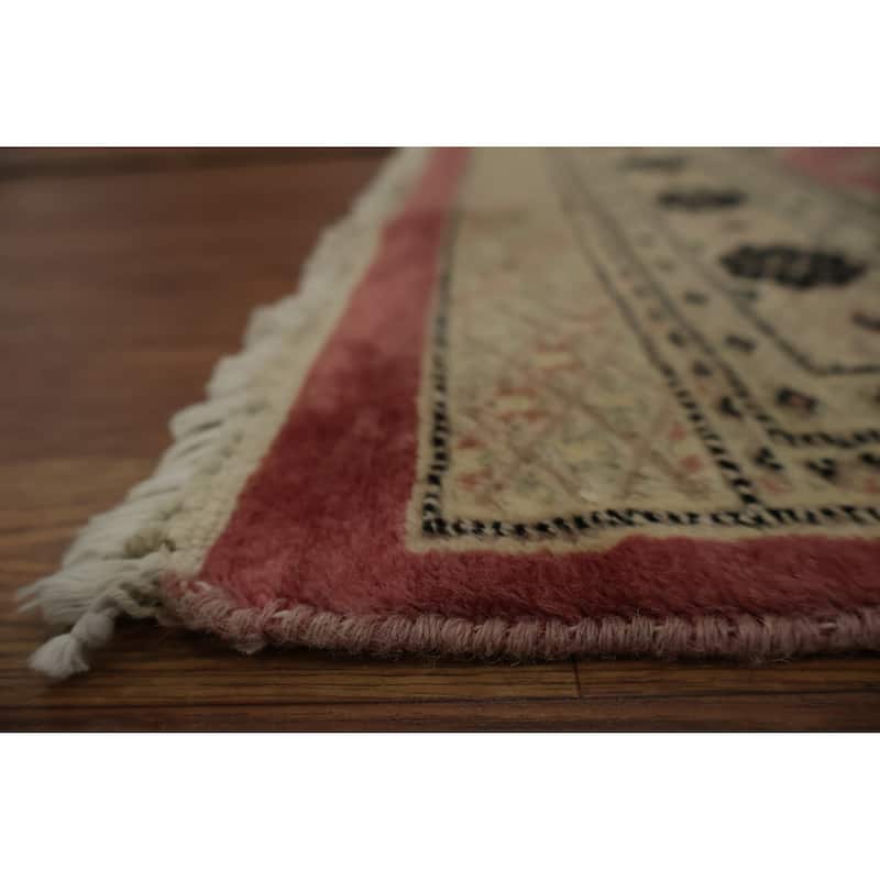 Hand Knotted Oriental 100% Wool Carpet Traditional Geometric Pink Bokhara Runner Rug - 9' 9'' X 2' 8''