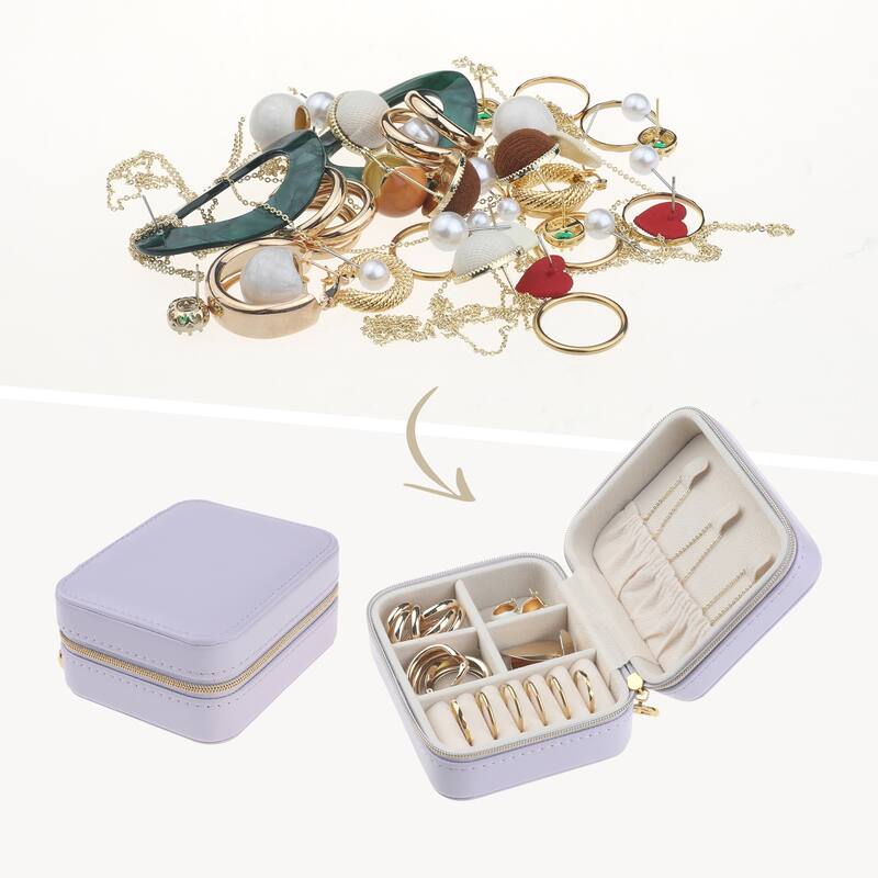 Travel Jewelry Box for Women's Birthday Gifts, Small Portable PU Leather Jewelry Organizer Case Storage Display Holder - Purple