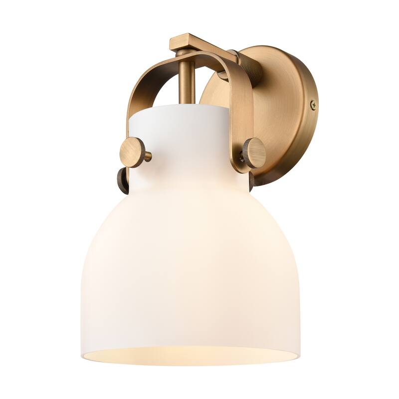 Innovations Lighting Pilaster II Bell - 1 Light 7" Wall-Mounted Sconce - Brushed Brass/Matte White