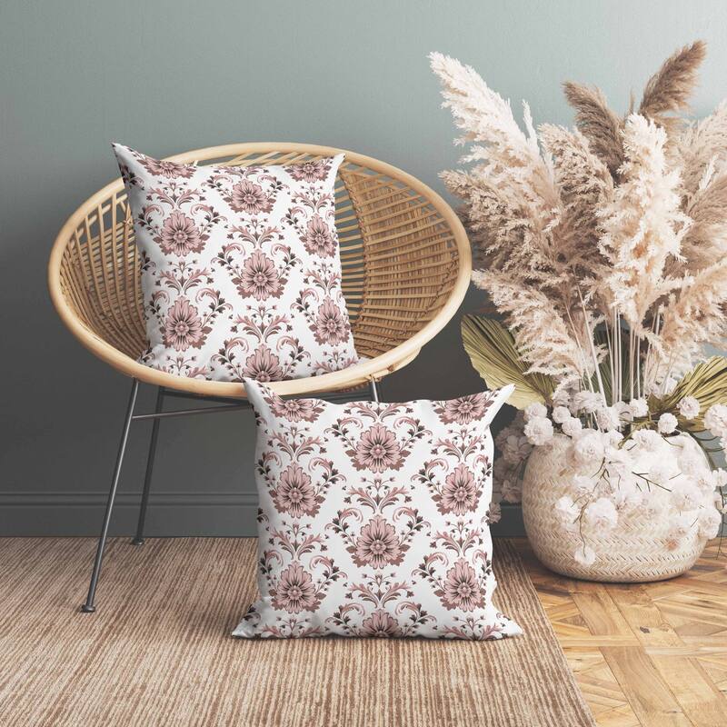 Ornate Opulence Indoor/Outdoor Reversible Throw Pillow Pink and Brown