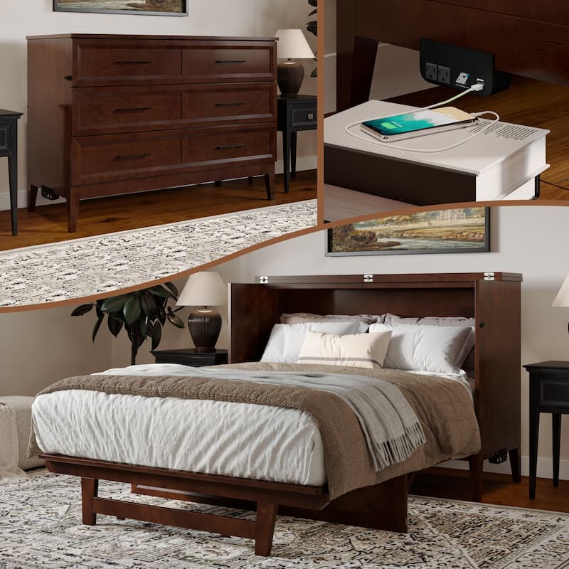 Santa Fe Murphy Bed Chest with Mattress and Built-in Charger