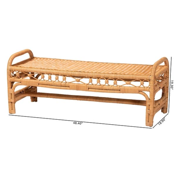 Ayala Natural Rattan Accent Bench - Handwoven Wicker Accent Seating with Decorative Apron and Integrated Handles for Living Room