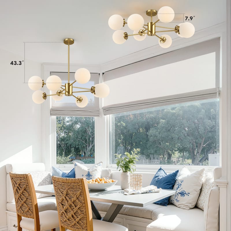 CO-Z Dimmable Modern Linear Sputnik Pendant Chandelier with Frosted Glass Globe Shades (6/8/12 - Light)