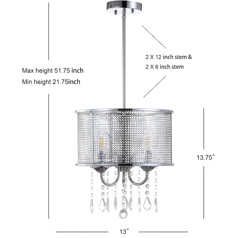 Reese Metal/Crystal Adjustable LED Drop Chandelier, Chrome by JONATHAN Y