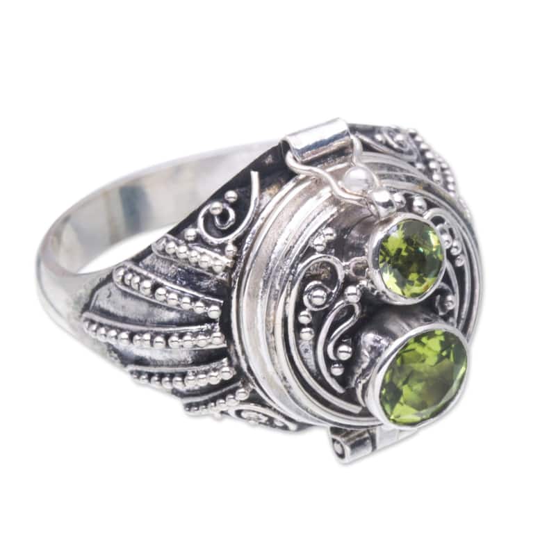 Novica Handmade Peace Box Peridot Locket Ring