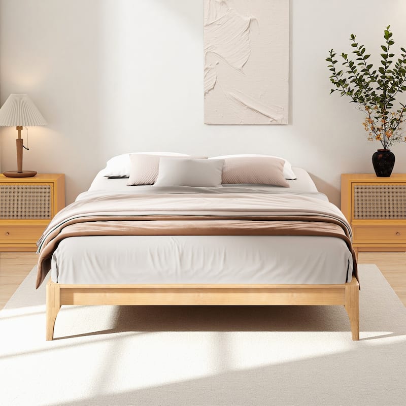 12 Inch Solid Dry Bamboo Wood Platform Bed Frame, with Wood Slat Support - Natural - Full