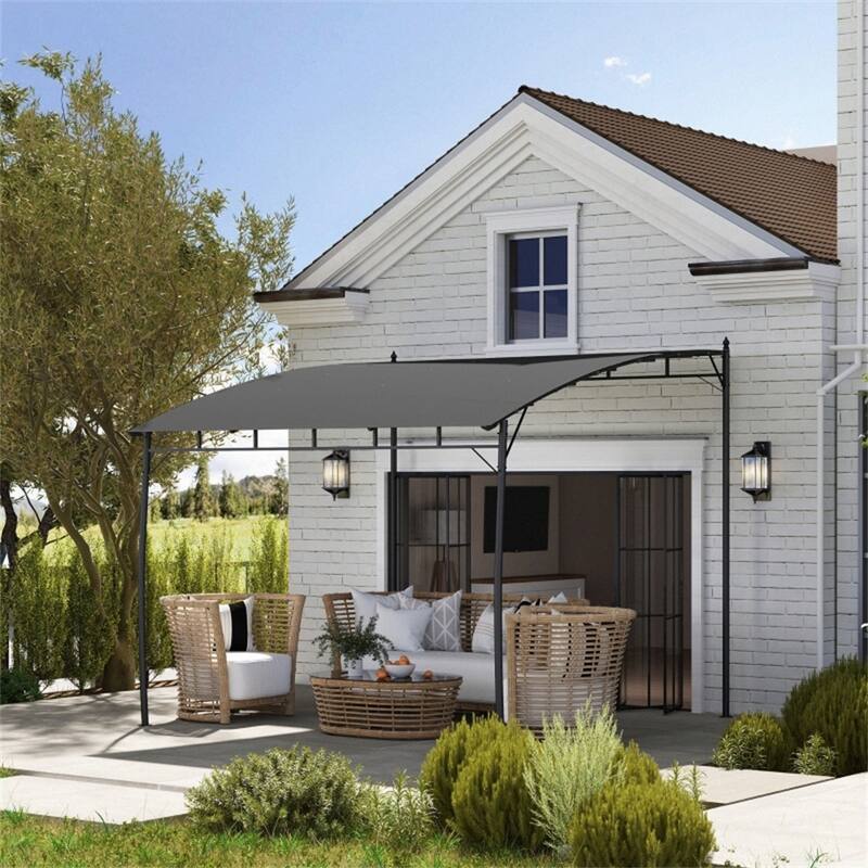 Steel Polyester Lean-To Pergola Awning with Drainage Holes - 118" W x 116.5" D x 78.75" / 103.25" H