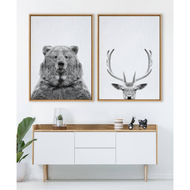 Kate and Laurel Sylvie Deer Portrait Framed Canvas by Simon Te Tai