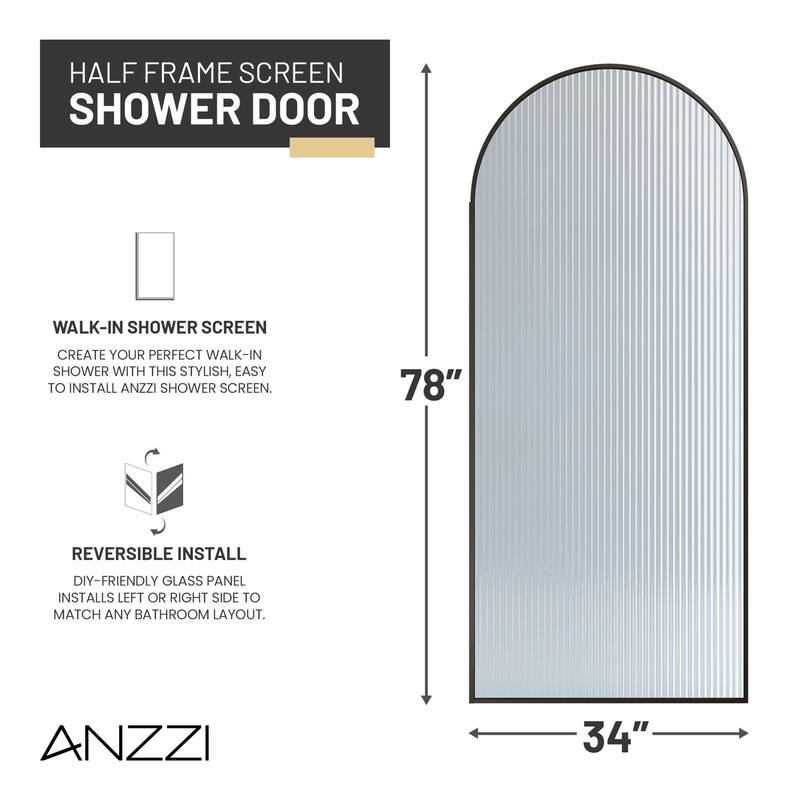 Ember Series 34 in. W x 78 in. H Fixed Framed Shower Door in Black, Gold or Nickel Finish with Clear or Fluted Glass