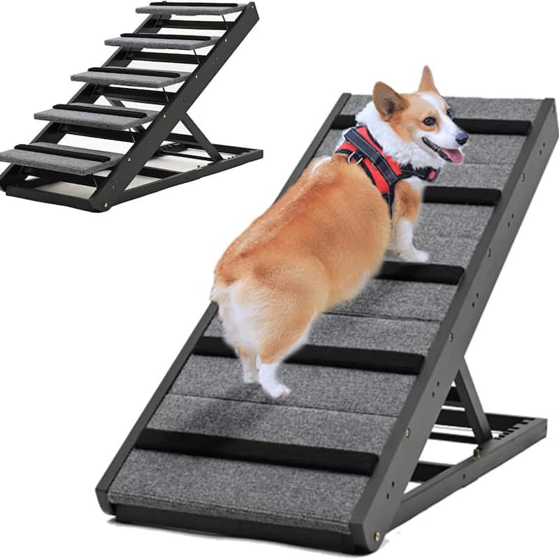 DoCred Folding Non-Slip Rubber Mat Wooden Dog Ramp For High Bed