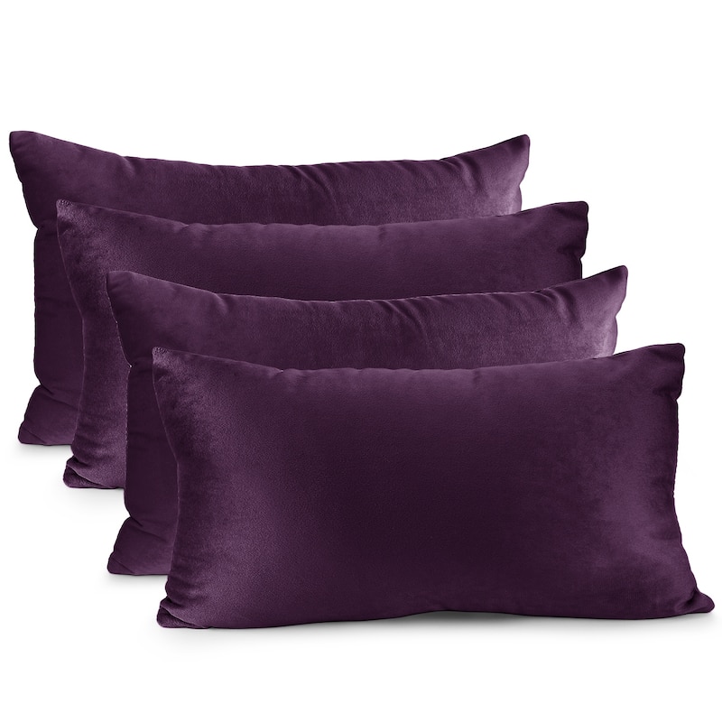 Nestl Solid Microfiber Soft Velvet Throw Pillow Cover (Set of 4) - 12" x 20" - Eggplant Purple