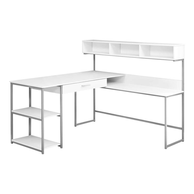 Modern Corner Computer Desk with Storage Shelves, Drawer, and Hutch ,Ideal for Home Office Workstations - White