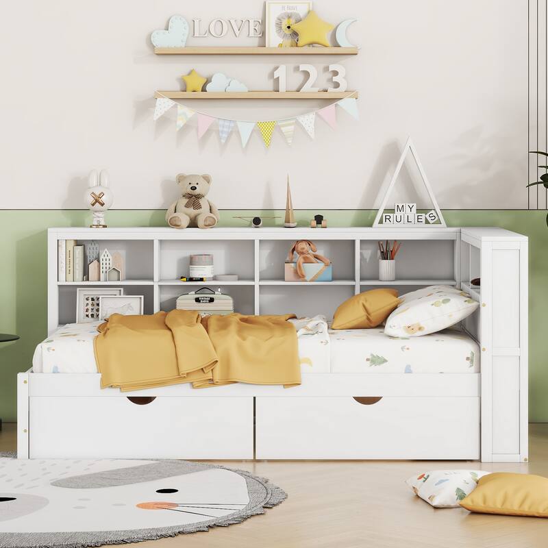 DayBed with 2 Drawers,Storage Shelf and USB Charging Ports