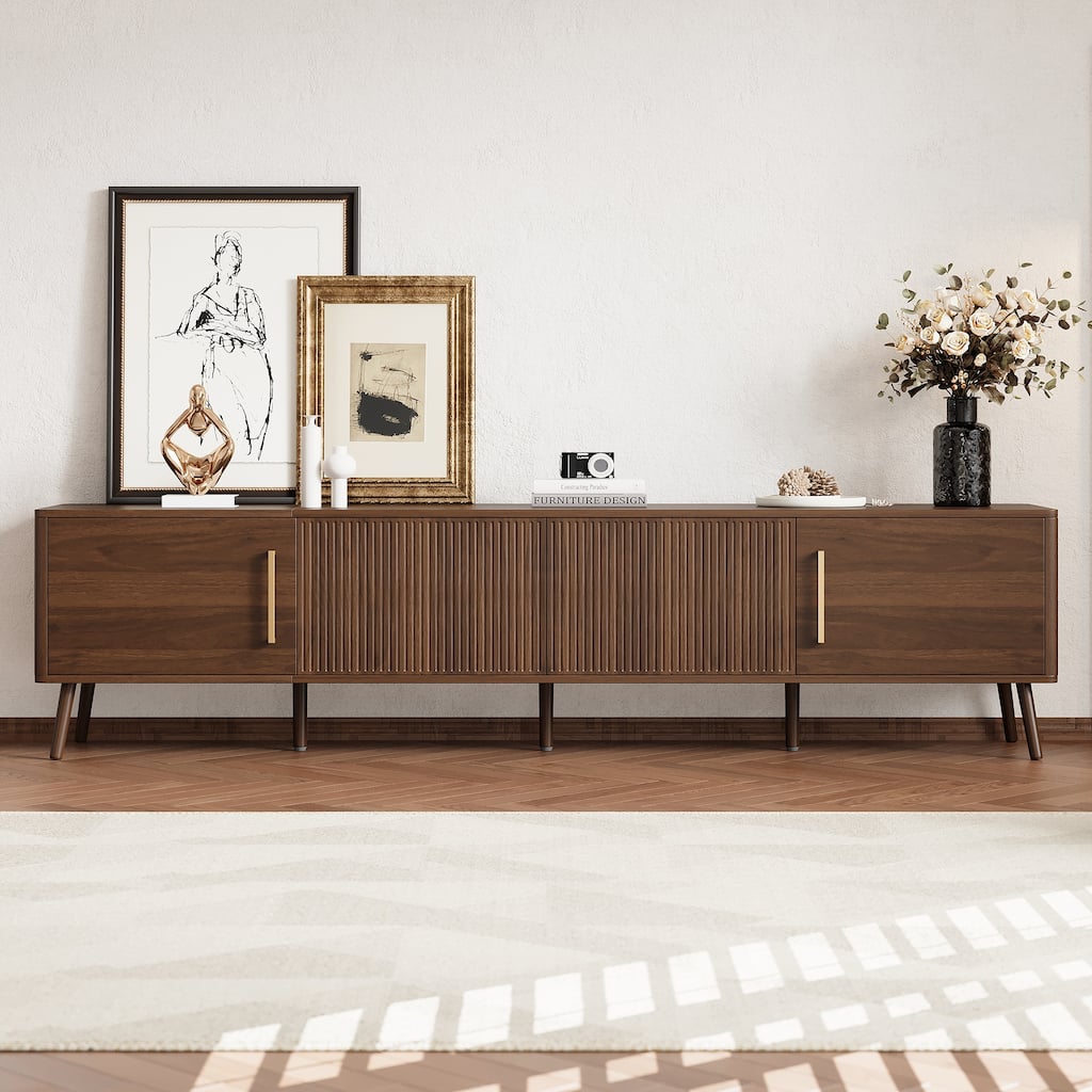 78" Modern TV Stand for 85" TVs, Fluted Door Entertainment Center with Soft-Close