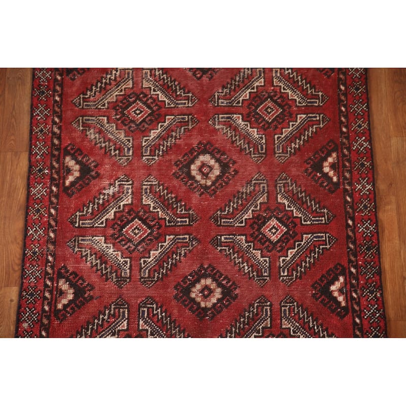 Geometric Balouch Persian Vintage Area Rug Hand-knotted Wool Carpet - 3'6"x 6'3"