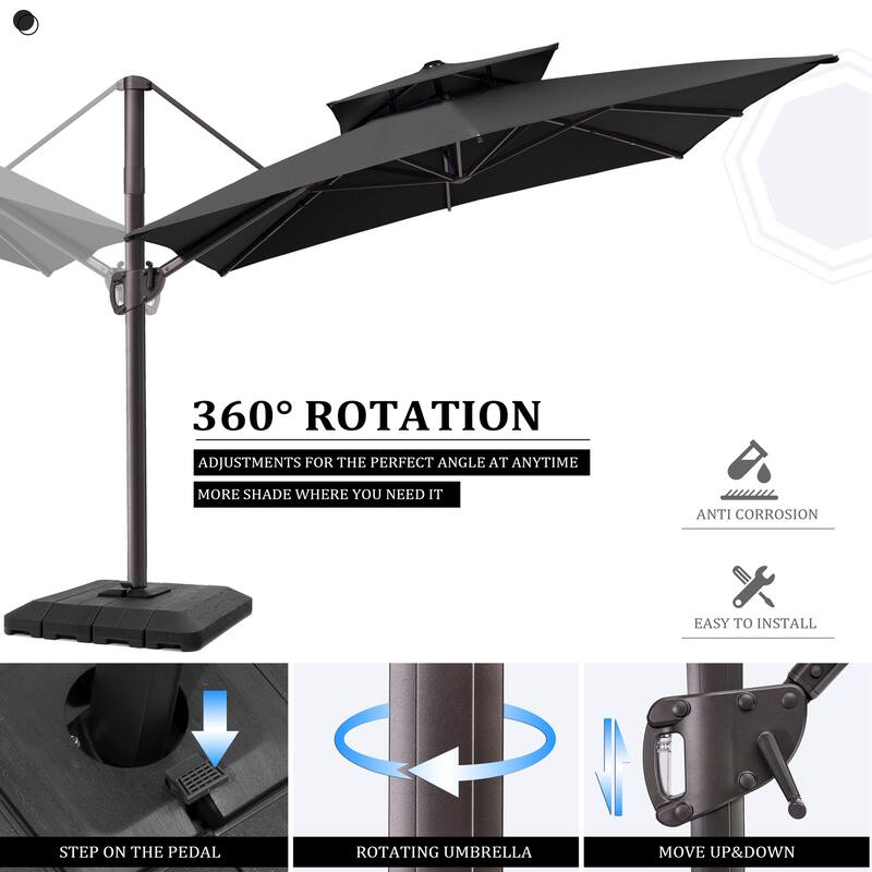 VredHom 360 Degree Rotation Patio Cantilever Umbrella with Base