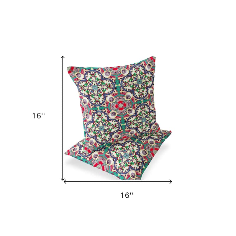 HomeRoots Set of Two 16" X 16" Green and Pink Blown Seam Floral Indoor Outdoor Throw Pillow - 16.00' X '16.00' X '5.00