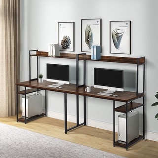 Work Stations Computer Double Rack Office Double Workstation Desk,Computer Desk with Storage and Shelf ...