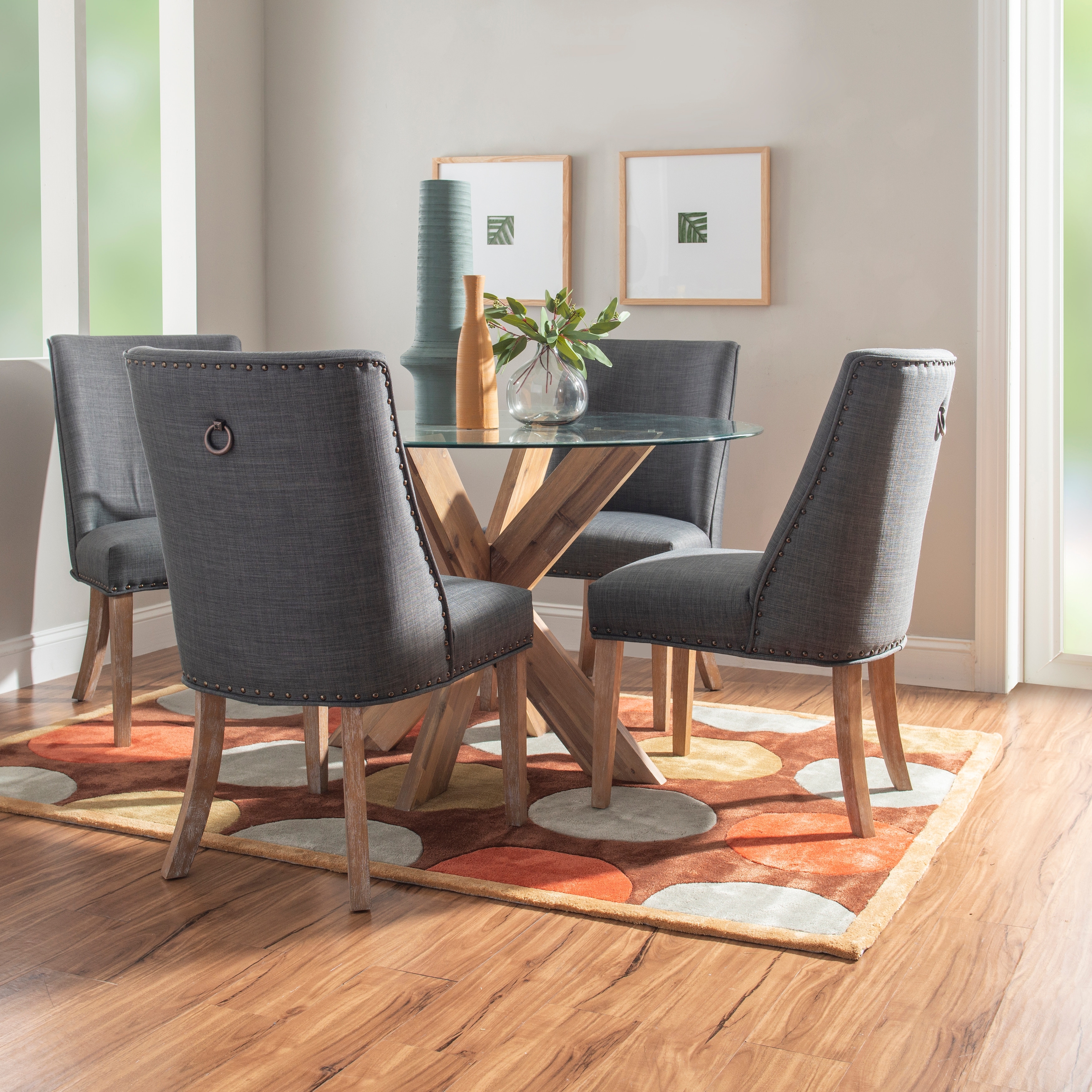 Linon Allard X-base Round Glass Dining Table (Table Only) - On