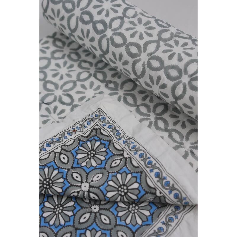 Fabdivine Hand Block Print Artisan Handmade Cotton Quilt Floral