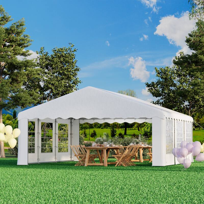 Durable Party Tent Gazebo for Events, Weddings, and BBQs - Includes Removable Sidewalls with Windows & Storage Bags, White - 20 x 20 ft - White