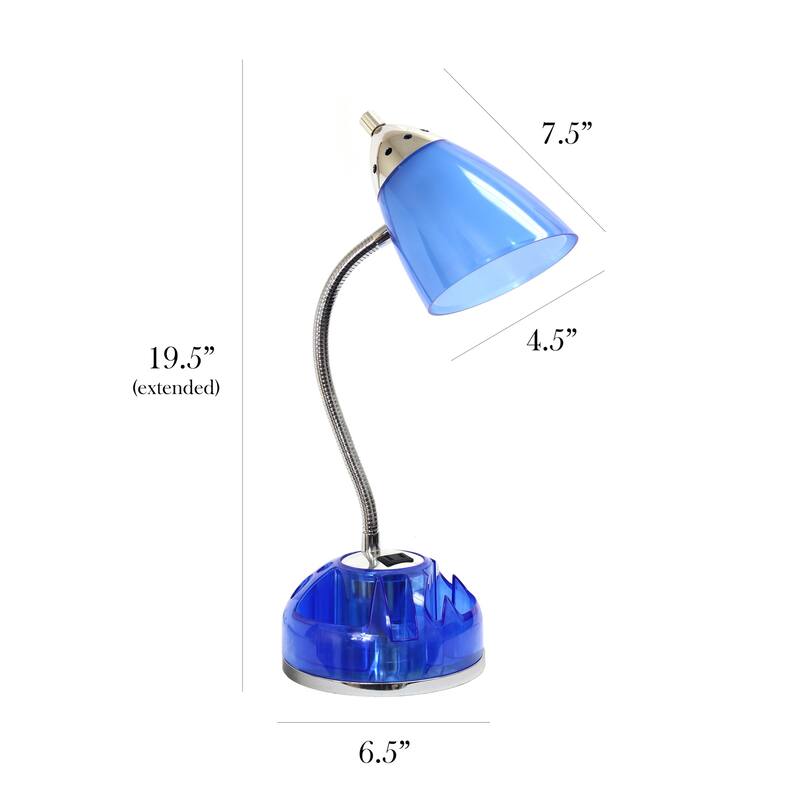 19.5 in. Clear Blue Finish Table Lamp with Blue Shade, Desk Lamp for Writing and Computer Desks